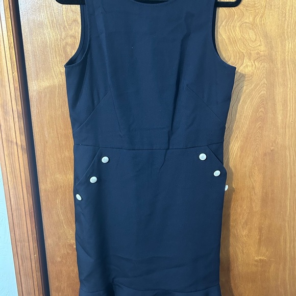 LOFT Navy Sleeveless Midi Dress with Button Accents - Picture 3 of 4